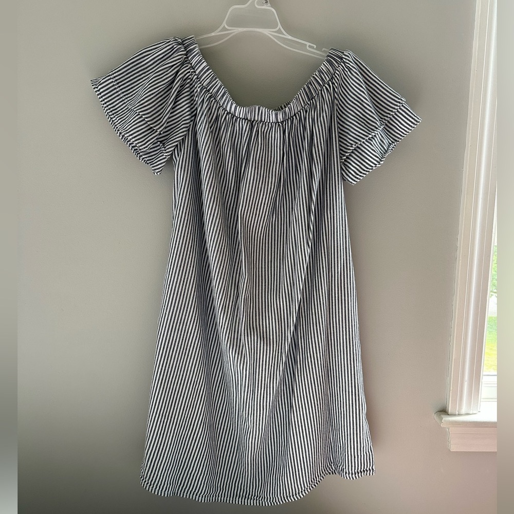 Blue and White striped off the shoulder dress